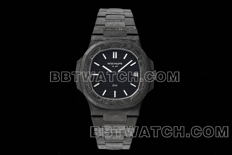 Patek Philippe1:1replica watch DIW factory Nautilusblack dial carbon fiber mechanical black steel bracelet model 5711front live photo