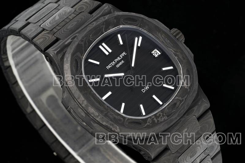 Patek Philippe1:1replica watch DIW factory Nautilusblack dial carbon fiber mechanical black steel bracelet model 5711front live photo