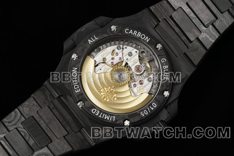Patek Philippe1:1replica watch DIW factory Nautilusblack dial carbon fiber mechanical black steel bracelet model 5711caseback live photo