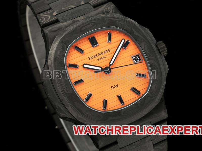 Patek Philippetop-tier watch DIW factory Nautilus orange plate carbon fiber mechanical steel bracelet model 5711front live photo