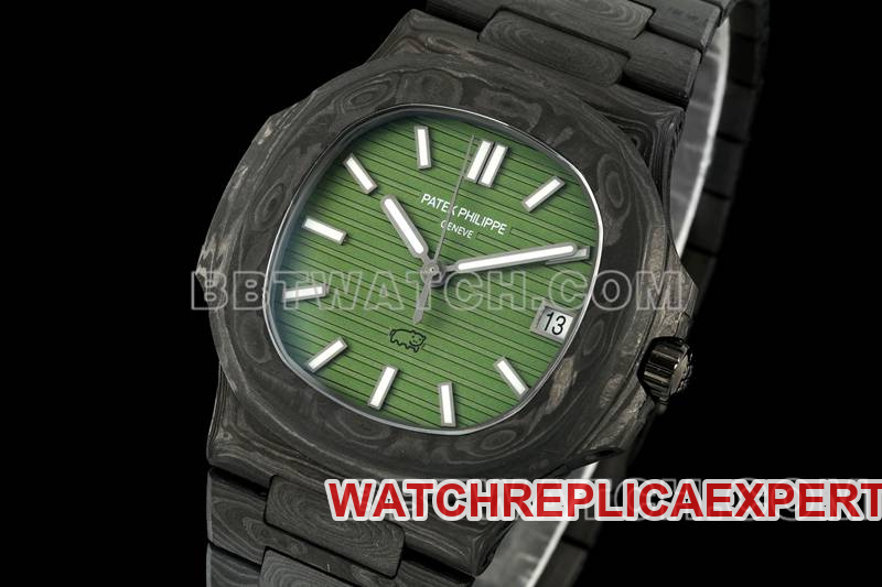 Patek Philippe collectible watch DIW factory Nautilusgreen dial carbon fiber mechanical steel bracelet model 5711front live photo
