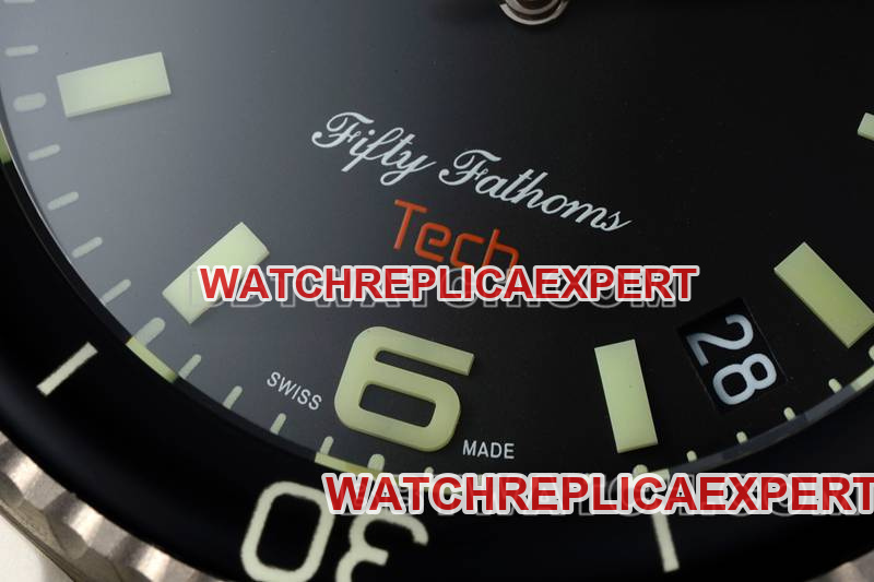 Blancpain collectible watch fifty fathoms black dial titanium mechanical white rubber model front live photo