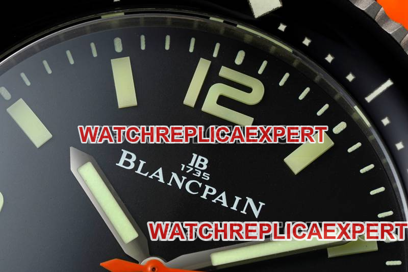 Blancpain collectible watch fifty fathoms black dial titanium mechanical orange rubber model front live photo