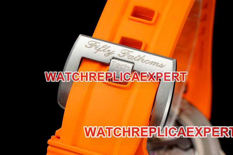 Blancpain collectible watch fifty fathoms black dial titanium mechanical orange rubber model clasplive photos