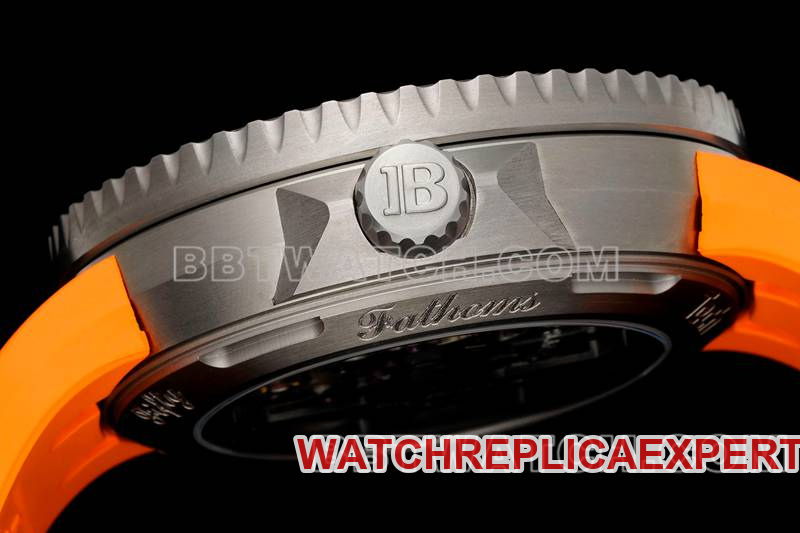 Blancpain collectible watch fifty fathoms black dial titanium mechanical orange rubber model side live photo