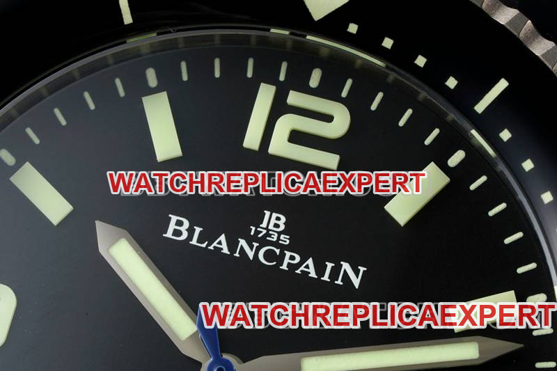 Blancpain watch fifty fathoms black dial blue needle titanium mechanical black rubber front live photo