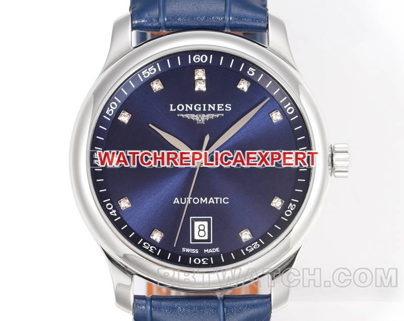 Longines watch XC factory famous craftsman blue dial diamond time mark L888 mechanical movementleather strap model front live photo