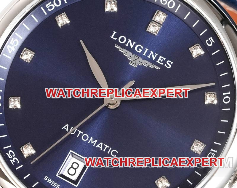 Longines watch XC factory famous craftsman blue dial diamond time mark L888 mechanical movementleather strap model front live photo
