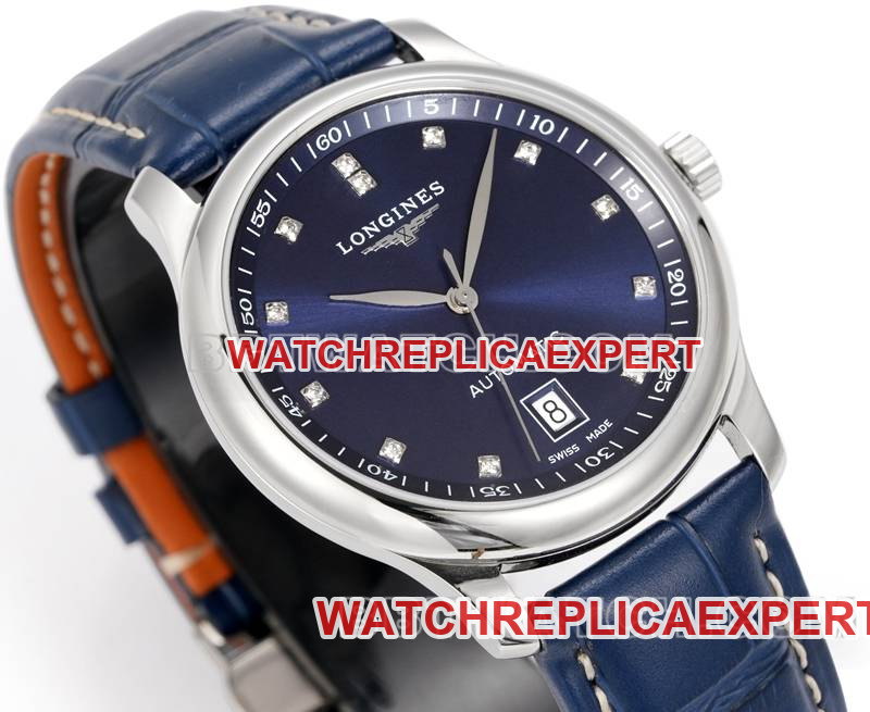 Longines watch XC factory famous craftsman blue dial diamond time mark L888 mechanical movementleather strap model front live photo