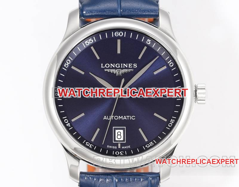 Longines collectible watch XC factory famous blue dial stick hour mark L888 mechanical movementleather strap model front live photo