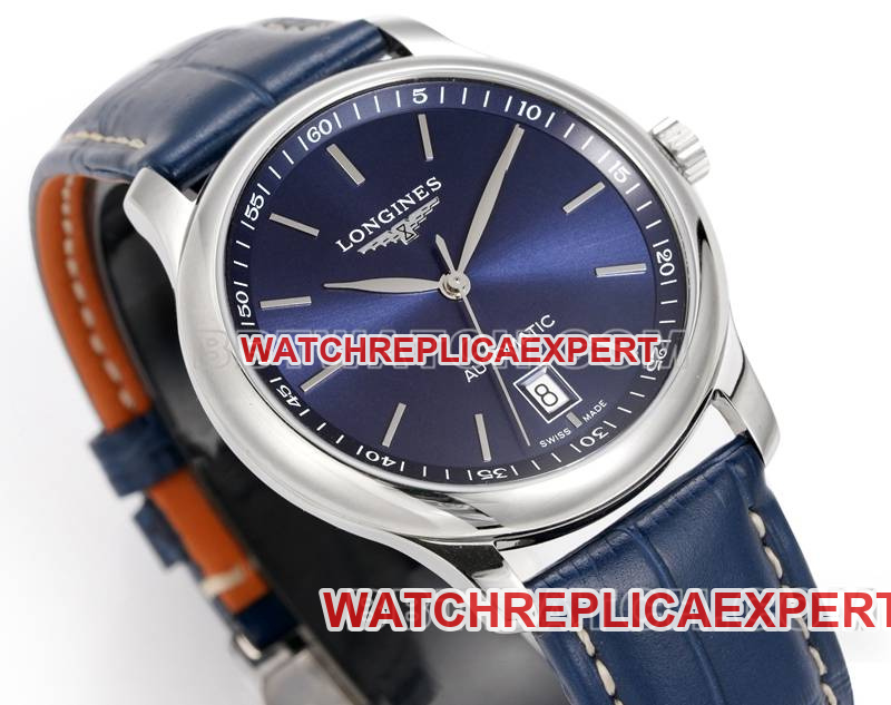 Longines collectible watch XC factory famous blue dial stick hour mark L888 mechanical movementleather strap model front live photo