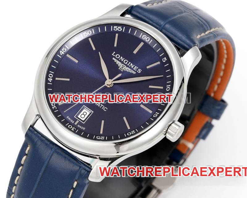 Longines collectible watch XC factory famous blue dial stick hour mark L888 mechanical movementleather strap model front live photo