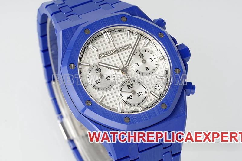 Audemars Piguet collectible watch APS factory Royal Oak silver white dial mechanical blue steel bracelet model 26240front live photo
