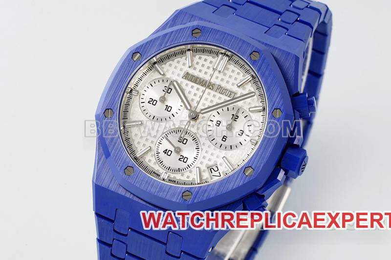 Audemars Piguet collectible watch APS factory Royal Oak silver white dial mechanical blue steel bracelet model 26240front live photo