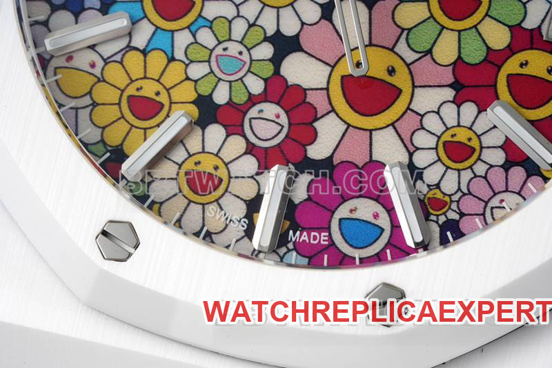 Audemars Piguettop-tier watch APS factory Royal Oak flower pattern dial white ceramicsteel bracelet model 15500front live photo