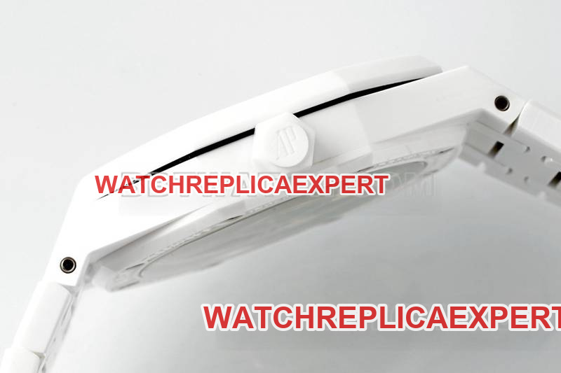 Audemars Piguettop-tier watch APS factory Royal Oak flower pattern dial white ceramicsteel bracelet model 15500side live photo