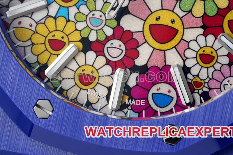 Audemars Piguet collectible watch APS factory Royal Oak flower pattern dial blue ceramicsteel bracelet model 15500front live photo