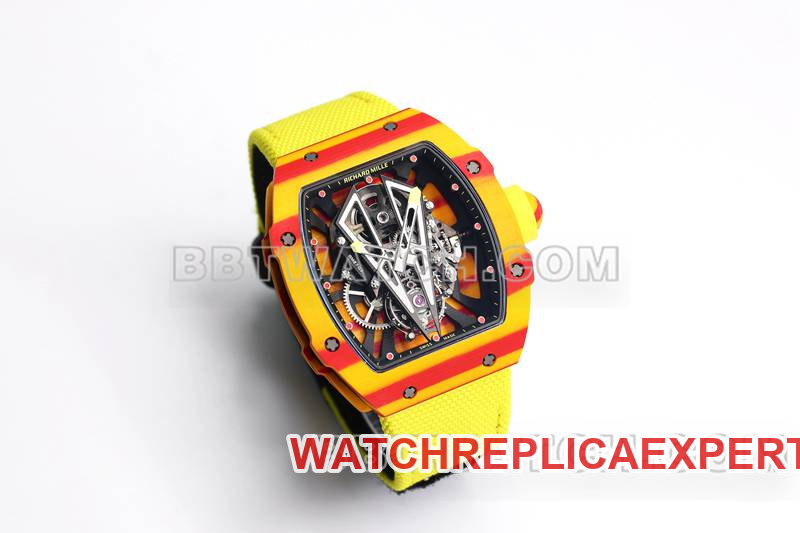 Richard Mille collectible watch BBS factory tourbillon mechanical yellow rubber braided Velcro bracelet RM27-03front live photo