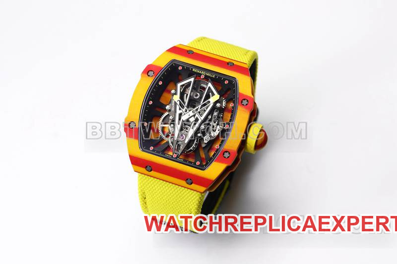 Richard Mille collectible watch BBS factory tourbillon mechanical yellow rubber braided Velcro bracelet RM27-03front live photo