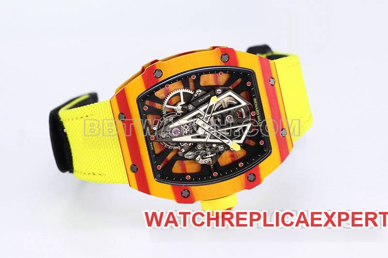 Richard Mille collectible watch BBS factory tourbillon mechanical yellow rubber braided Velcro bracelet RM27-03front live photo