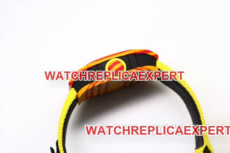 Richard Mille collectible watch BBS factory tourbillon mechanical yellow rubber braided Velcro bracelet RM27-03side live photo