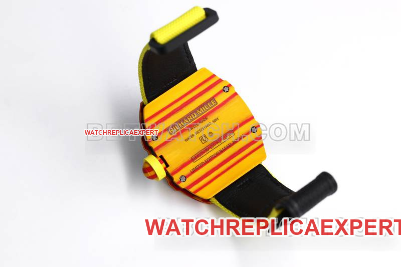 Richard Mille collectible watch BBS factory tourbillon mechanical yellow rubber braided Velcro bracelet RM27-03caseback live photo