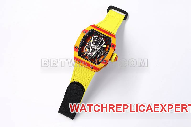 Richard Mille collectible watch BBS factory tourbillon mechanical yellow rubber braided Velcro bracelet RM27-03front live photo