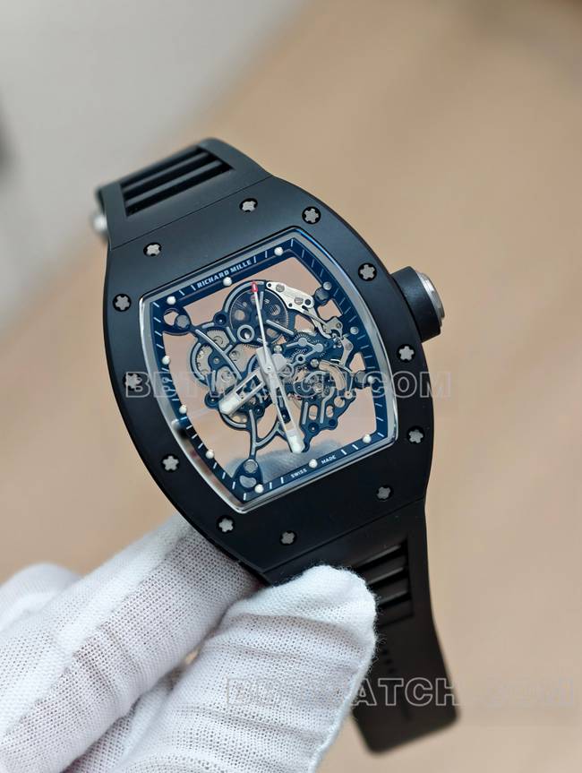 Richard Milletop-tier watch APS factory tourbillon mechanical black ceramic rubber model RM055front live photo