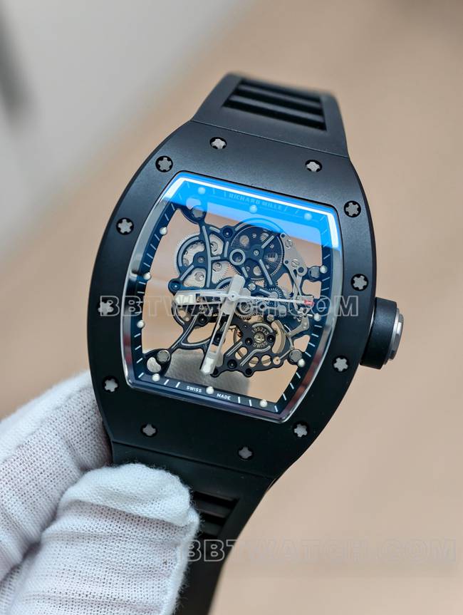 Richard Milletop-tier watch APS factory tourbillon mechanical black ceramic rubber model RM055front live photo