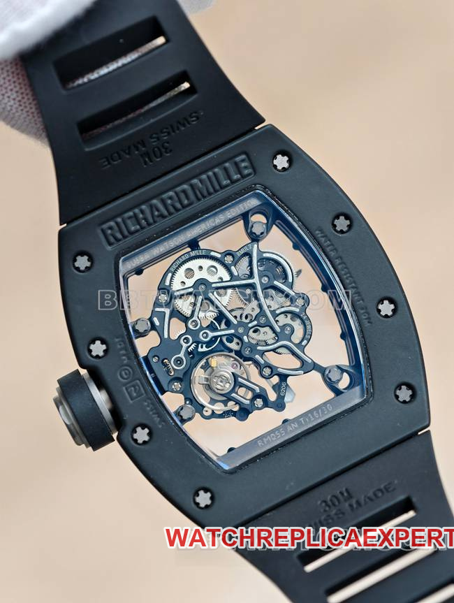 Richard Milletop-tier watch APS factory tourbillon mechanical black ceramic rubber model RM055caseback live photo