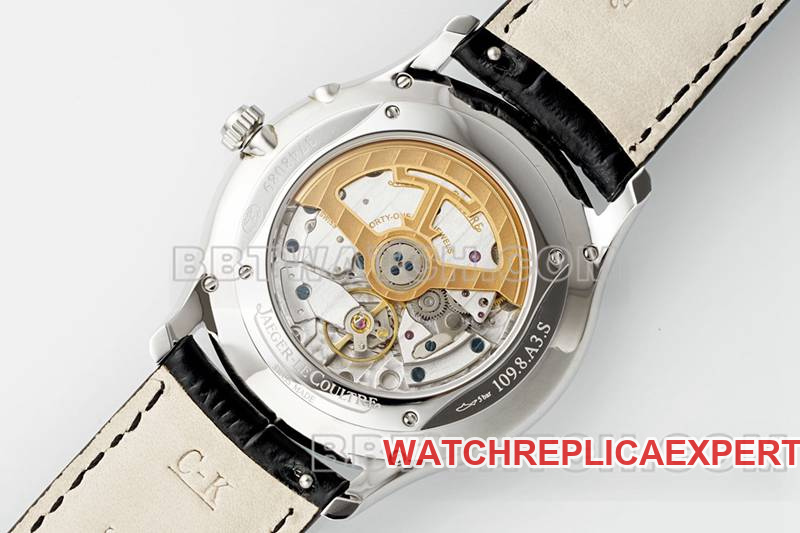 Real-life photos of the back of the APS Factory's ultra-thin Master 896 movement mechanical watch with a leather strap—the best Jaeger-LeCoultre