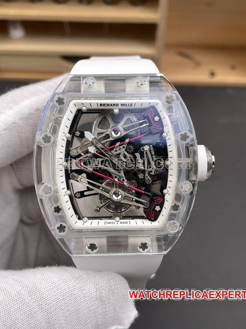 Richard Mille watch RM factory transparent crystal case tourbillon mechanical RM38-02front live photo