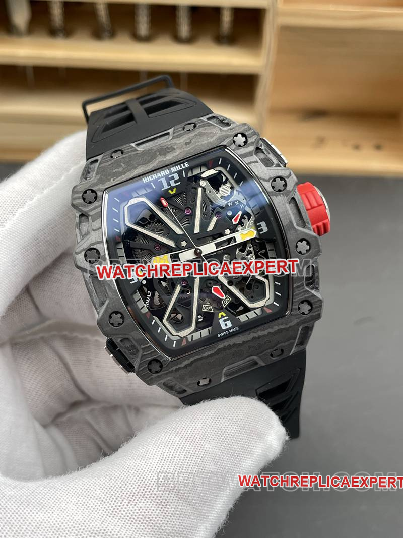 Richard Mille collectible watch carbon fiber case tourbillon mechanical rubber model RM35-03front live photo