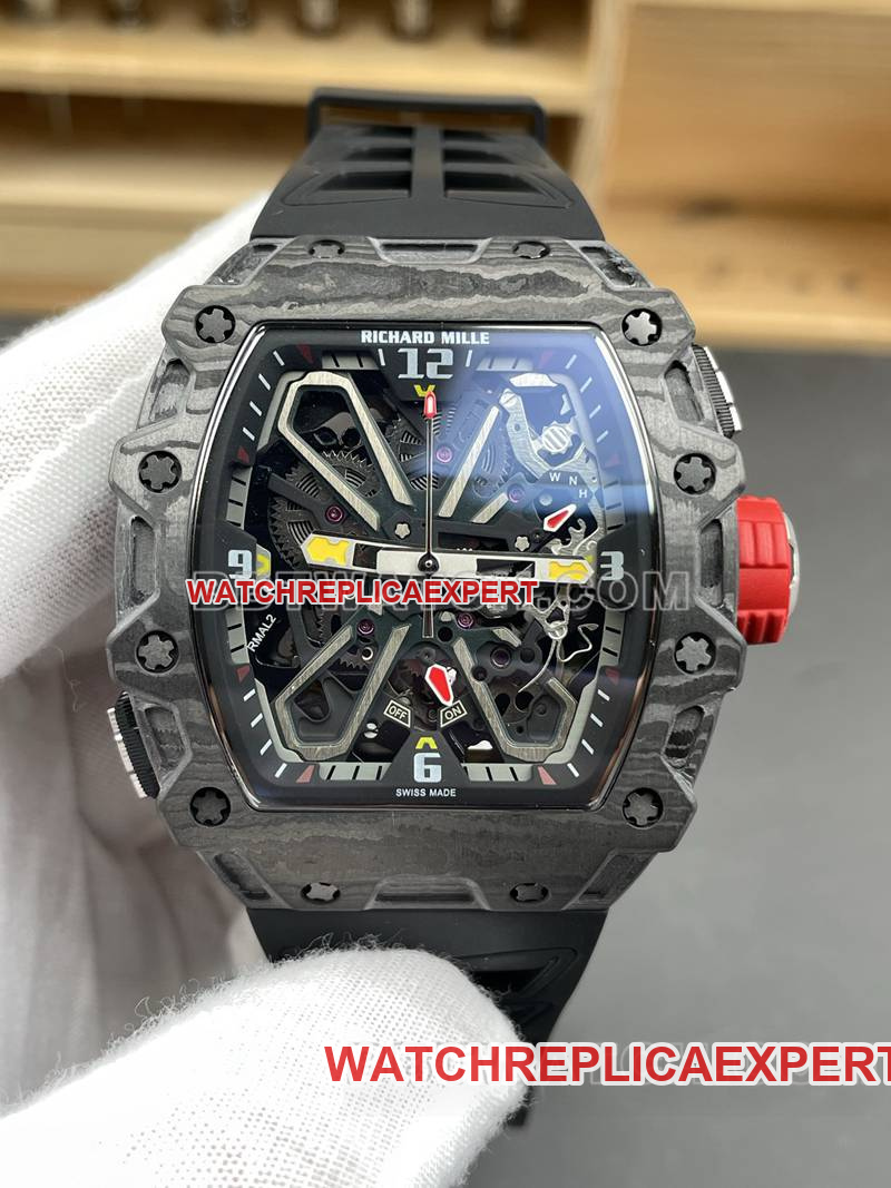 Richard Mille collectible watch carbon fiber case tourbillon mechanical rubber model RM35-03front live photo