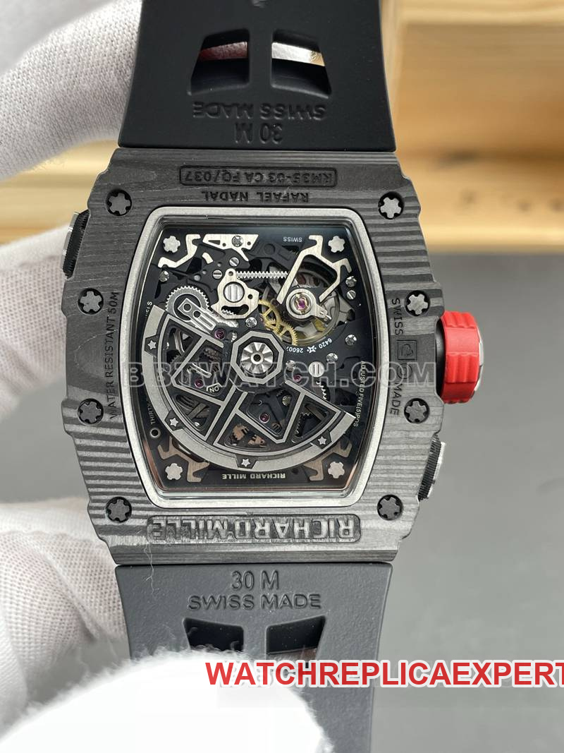 Richard Mille collectible watch carbon fiber case tourbillon mechanical rubber model RM35-03caseback live photo