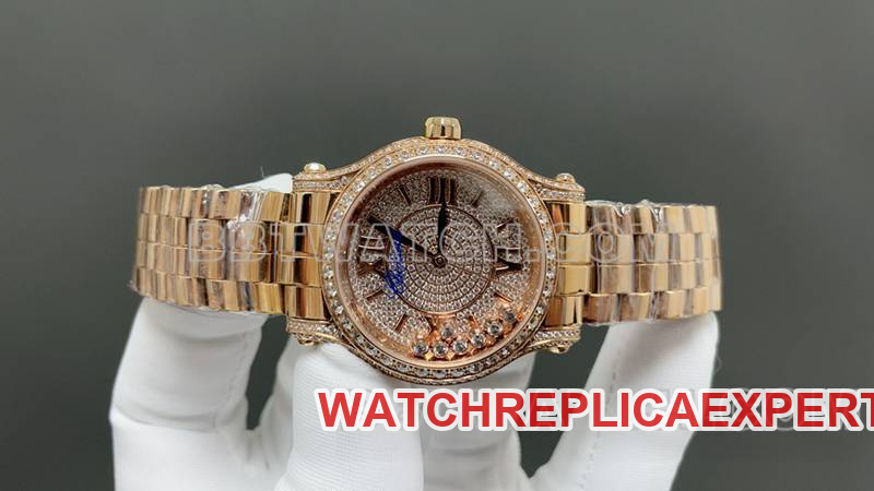 Chopard1:1replica watch YF factory happy diamond gold baby's breath 2892mechanical movementsteel bracelet model front live photo