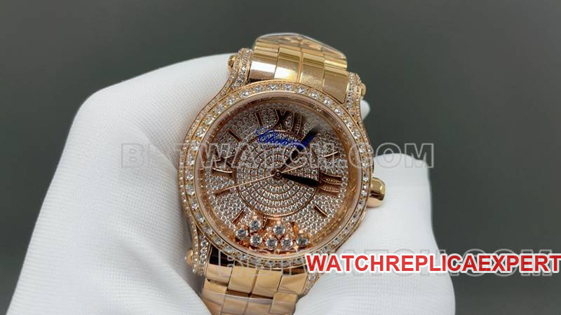 Chopard1:1replica watch YF factory happy diamond gold baby's breath 2892mechanical movementsteel bracelet model front live photo
