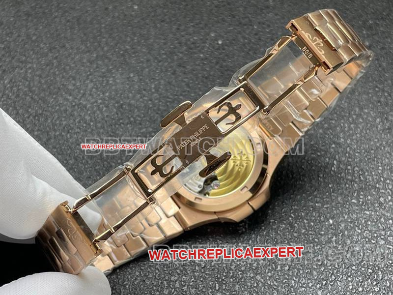 Patek Philippe Watch Sport Elegant Blue Plate Mechanical Rose Gold Steel Strap Model 5990 Buckle Actual Photo