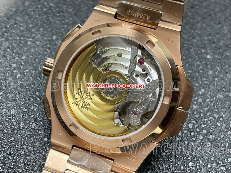 Patek Philippe Watch Sport Elegant Blue Plate Mechanical Rose Gold Steel Strap Model 5990 Back Actual Photo