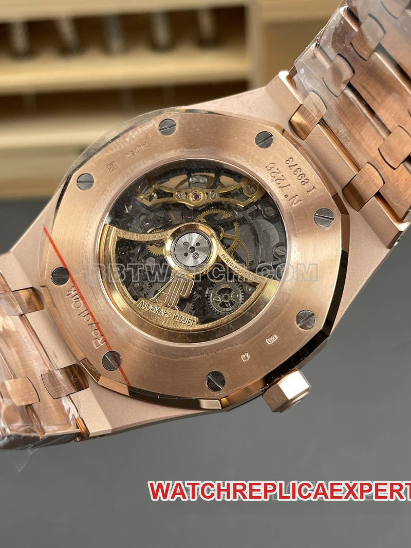 Audemars Piguet watch THB factory Royal Oak rainbow diamond bezel frost gold rose goldsteel bracelet model 15412caseback live photo