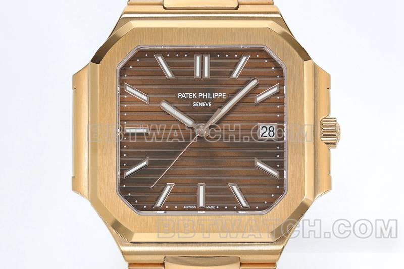 Patek Philippetop-tier watch PPF Factory45MM brown plate mechanical rose goldsteel bracelet model 5821front live photo