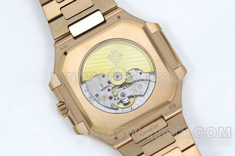 Patek Philippetop-tier watch PPF Factory45MM brown plate mechanical rose goldsteel bracelet model 5821caseback live photo