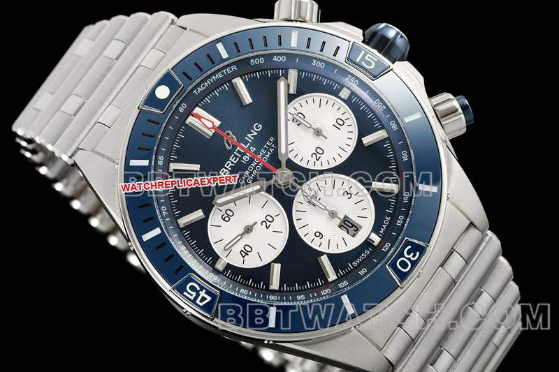 Breitling's collectible watch TF factory mechanical chronograph blue dial 44mm steel bracelet model front live photo