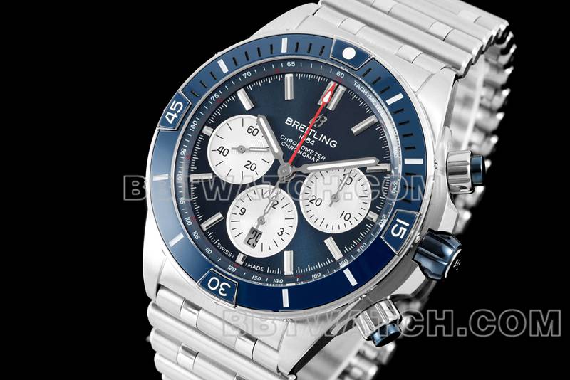 Breitling's collectible watch TF factory mechanical chronograph blue dial 44mm steel bracelet model front live photo