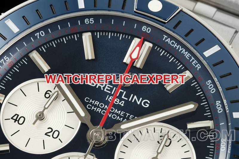 Breitling's collectible watch TF factory mechanical chronograph blue dial 44mm steel bracelet model front live photo
