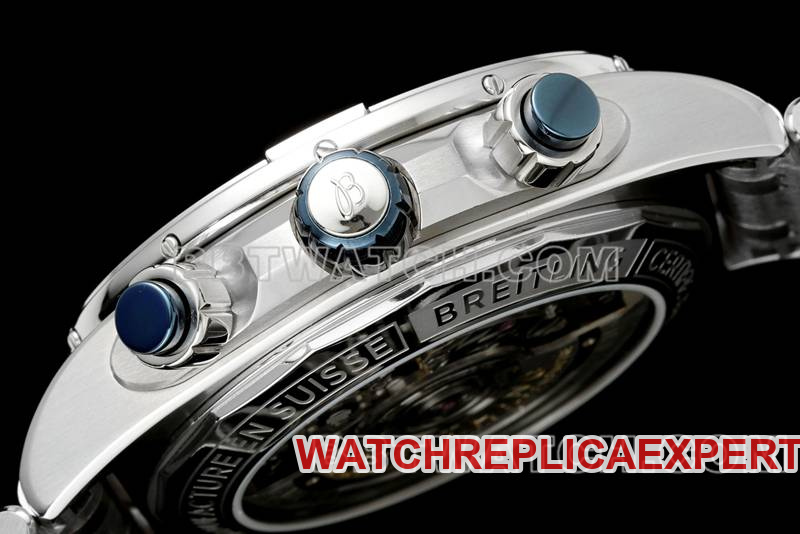 Breitling's collectible watch TF factory mechanical chronograph blue dial 44mm steel bracelet model side live photo