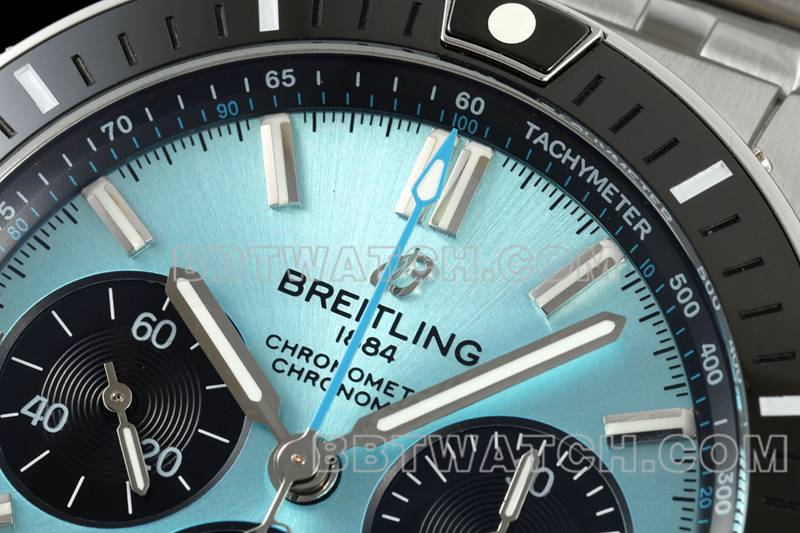 Breitling watch TF factory mechanical chronograph light blue dial 44mm steel bracelet front live photo