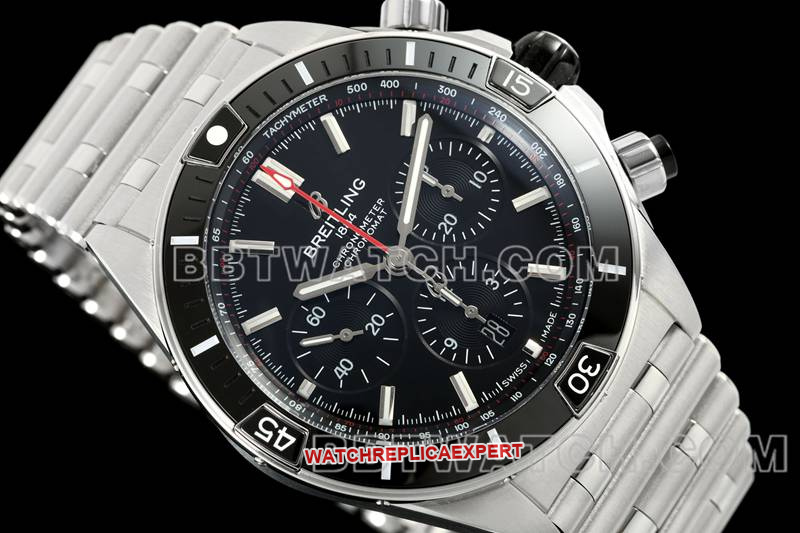 Breitling collectible watch TF factory mechanical chronograph black dial 44mm steel bracelet front live photo