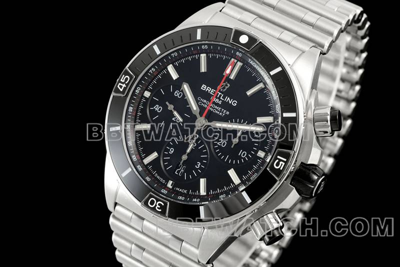Breitling collectible watch TF factory mechanical chronograph black dial 44mm steel bracelet front live photo