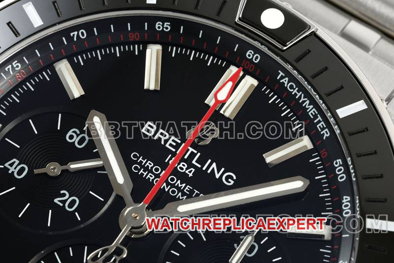 Breitling collectible watch TF factory mechanical chronograph black dial 44mm steel bracelet front live photo